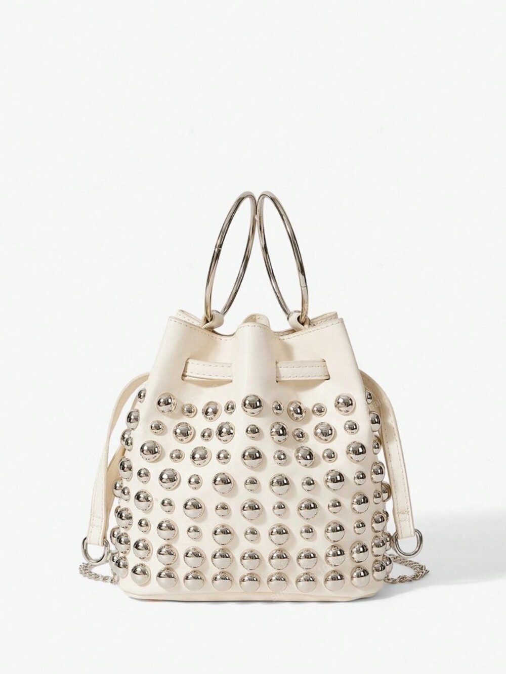 White Casual Women's Top Handle Shoulder Hobo Bag with Rivets
